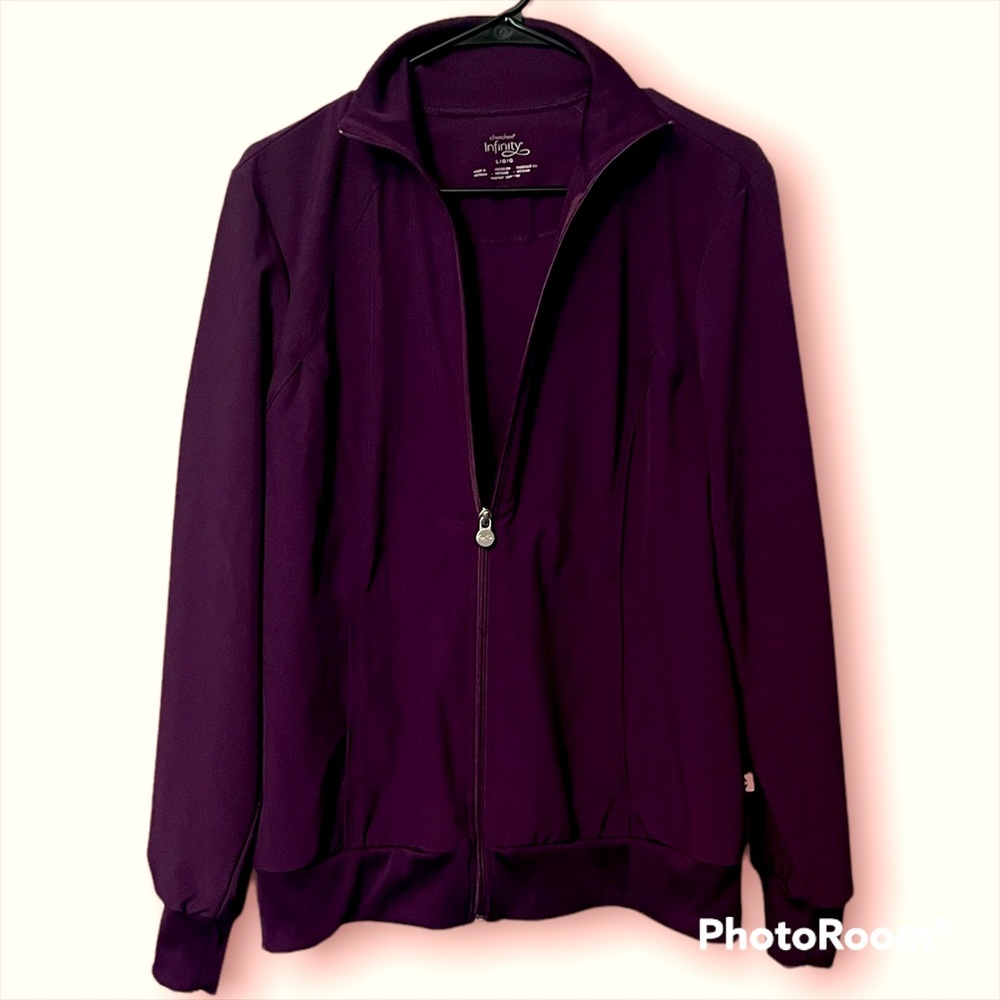 Cherokee Eggplant Scrub Jacket. Size Large.